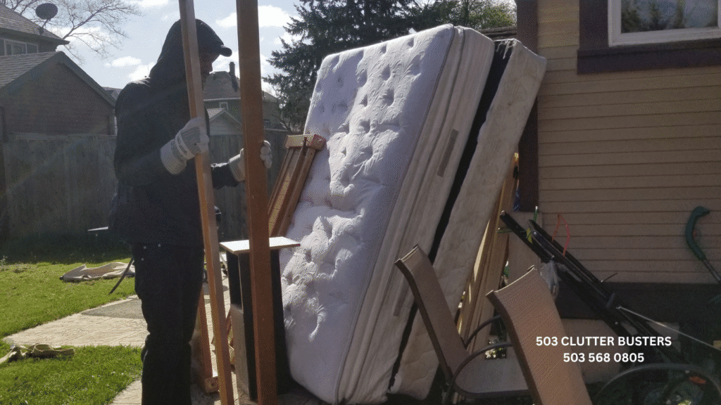503 Clutter Busters team in action, professionally and efficiently removing junk.