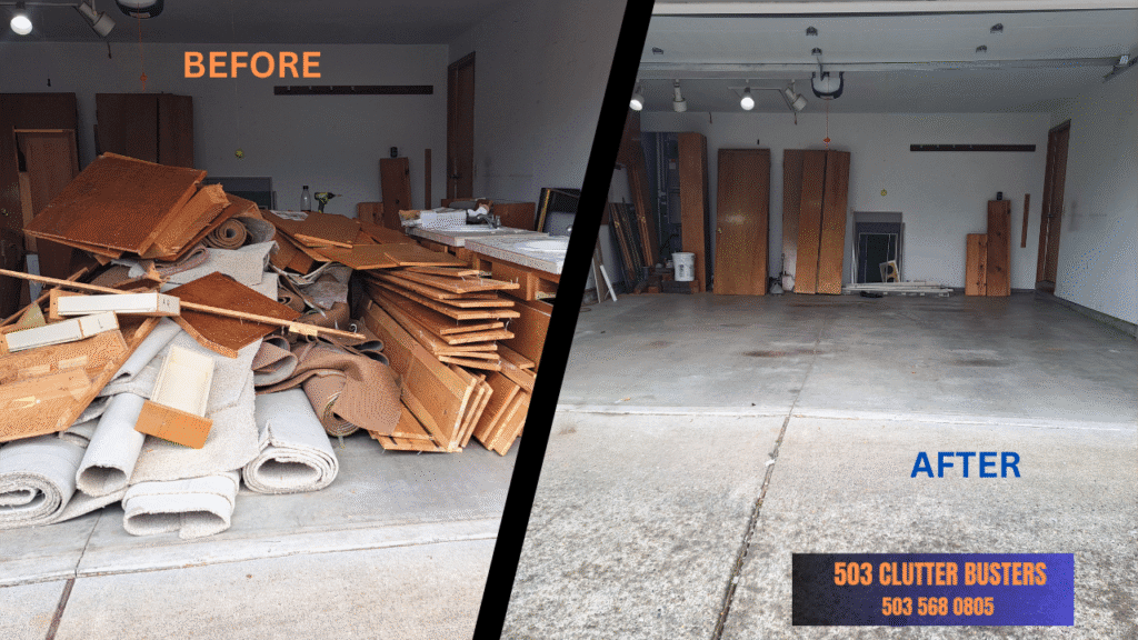 image depicting a cluttered space (before) contrasted with a clean and organized space (after)