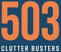 Blue, Orange, and White 503 Clutter Busters Badge