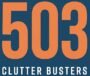 Blue, Orange, and White 503 Clutter Busters Badge